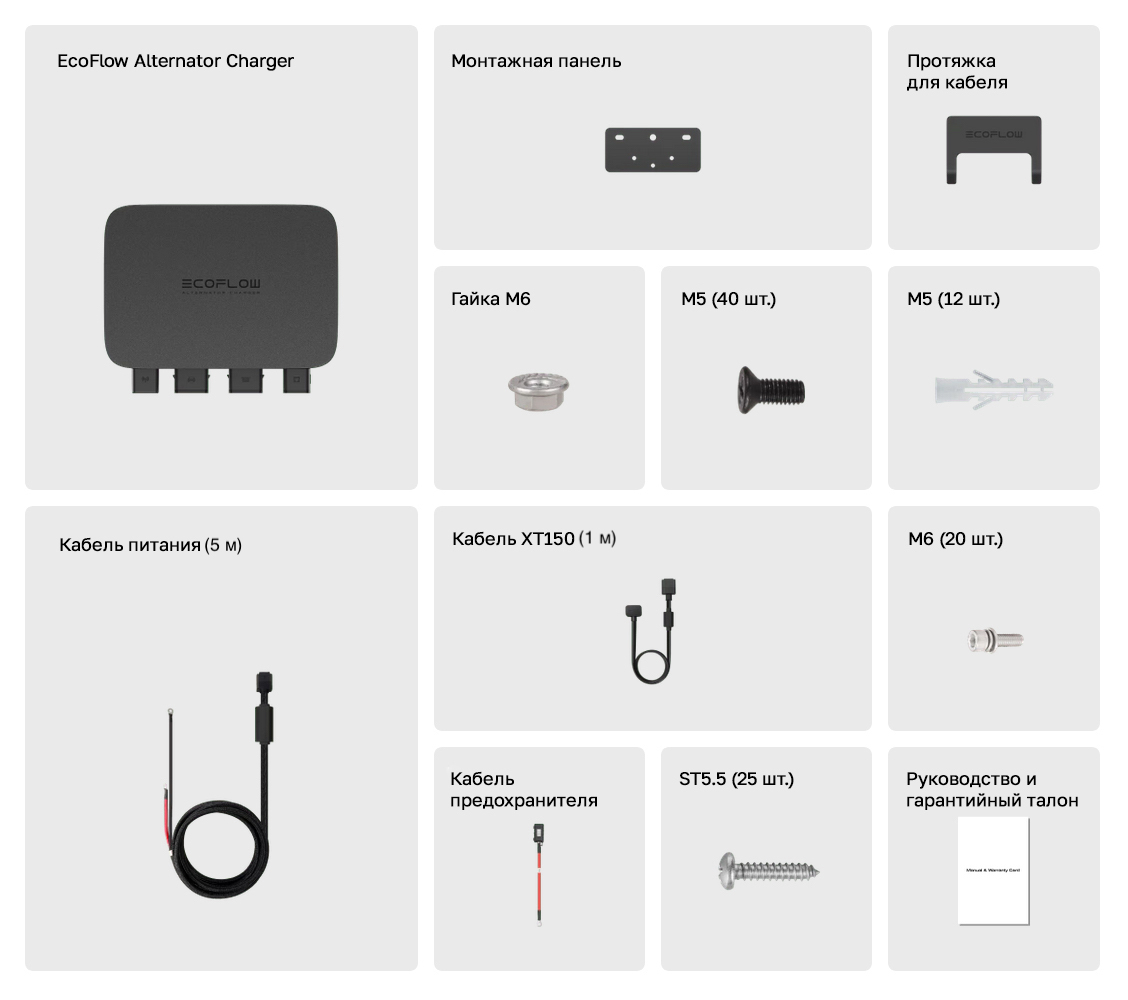 Комплектация EcoFlow Alternator Charger 800 Вт