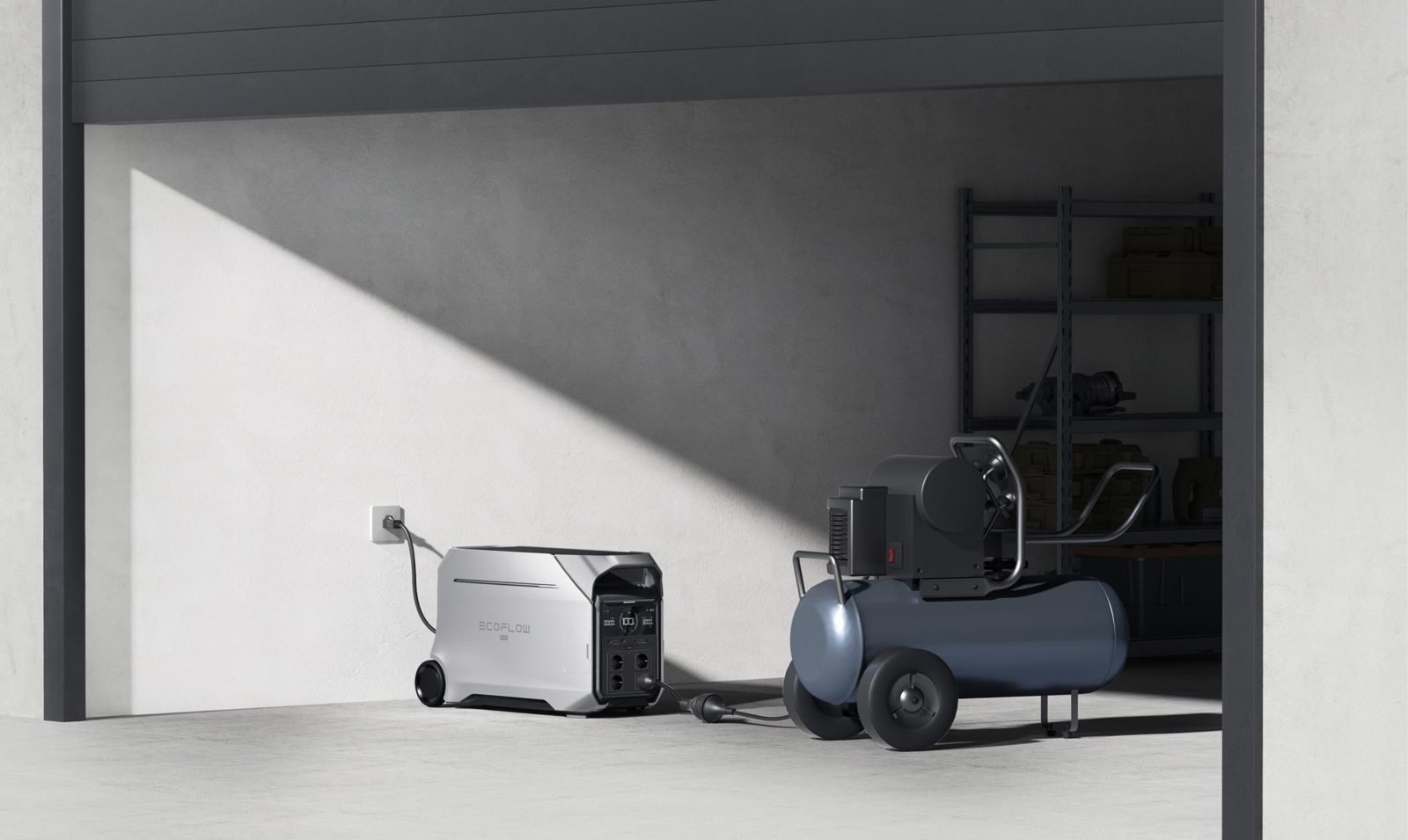 Зарядная станция EcoFlow DELTA Pro 3 мощностью 4000 Вт в гараже загородного дома
