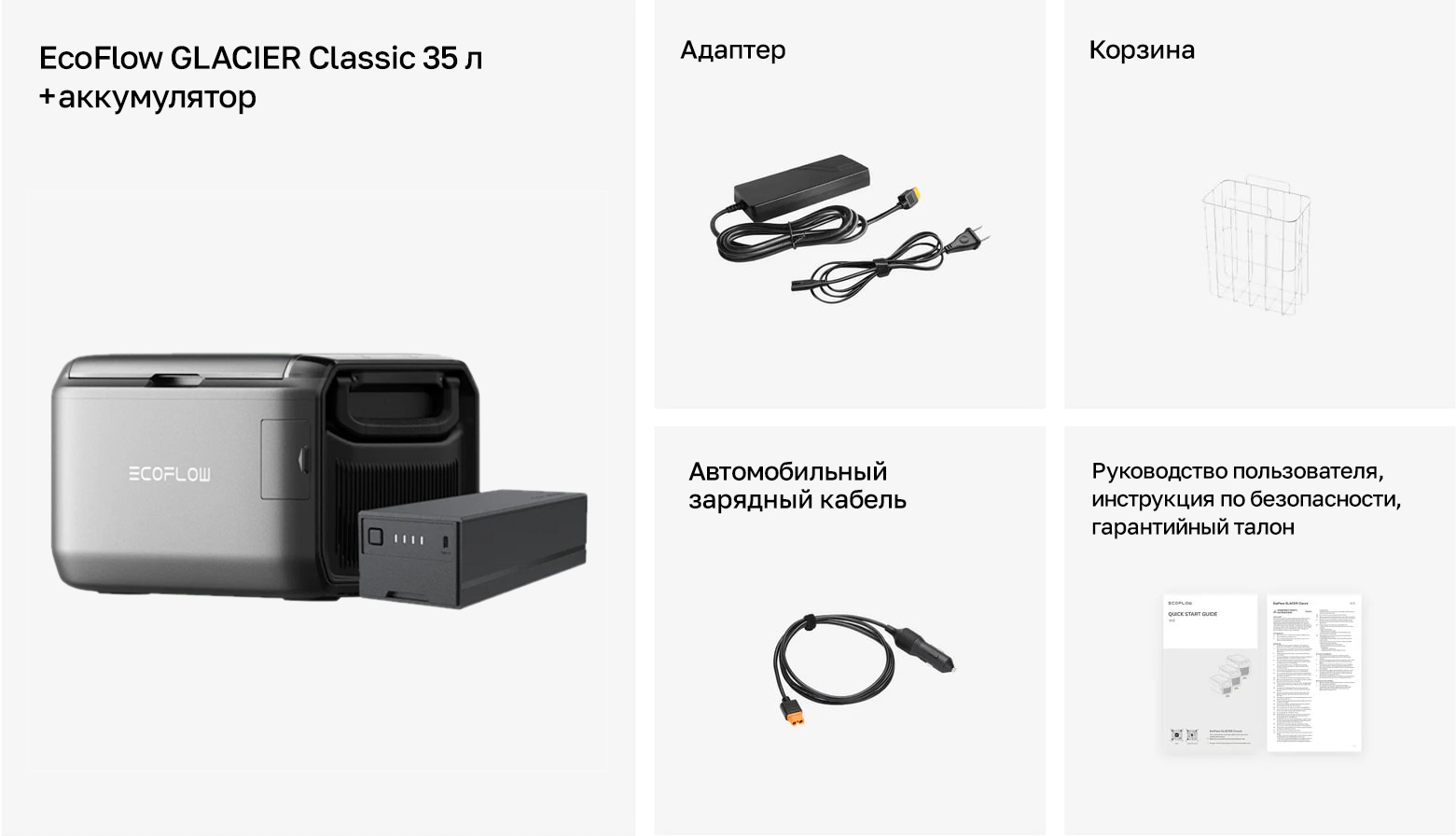 Комплектация EcoFlow GLACIER Classic 35 л с аккумулятором