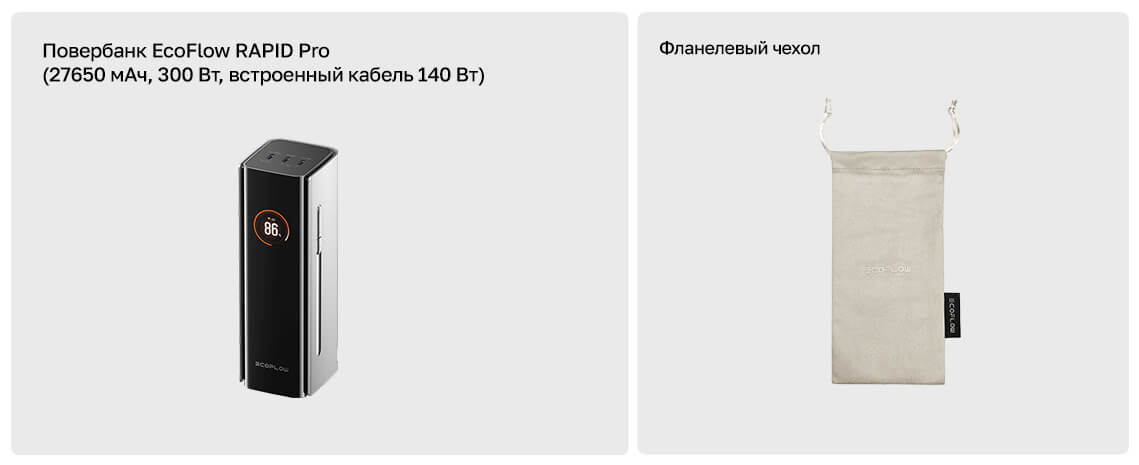 Комплектация повербанка EcoFlow RAPID Pro 27650 мАч