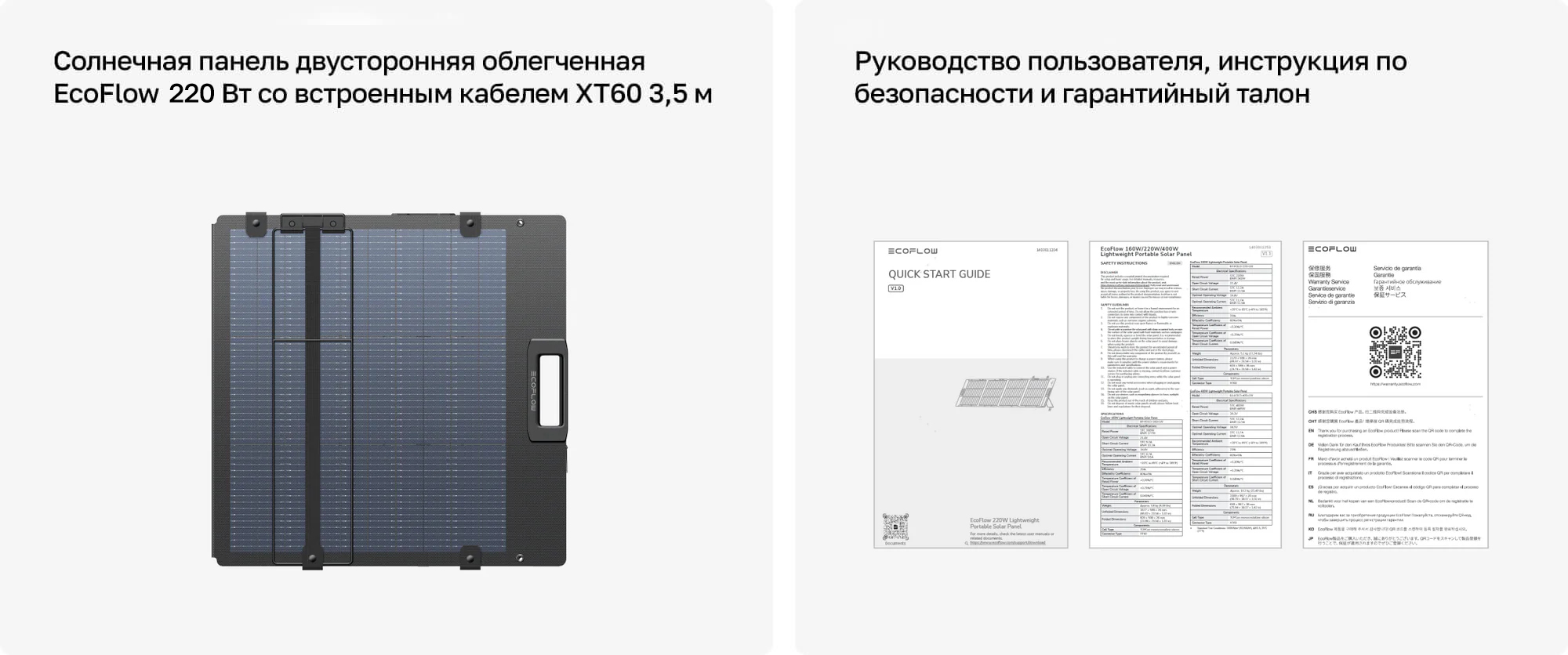 Комплектация солнечной панели складной EcoFlow 220 Вт