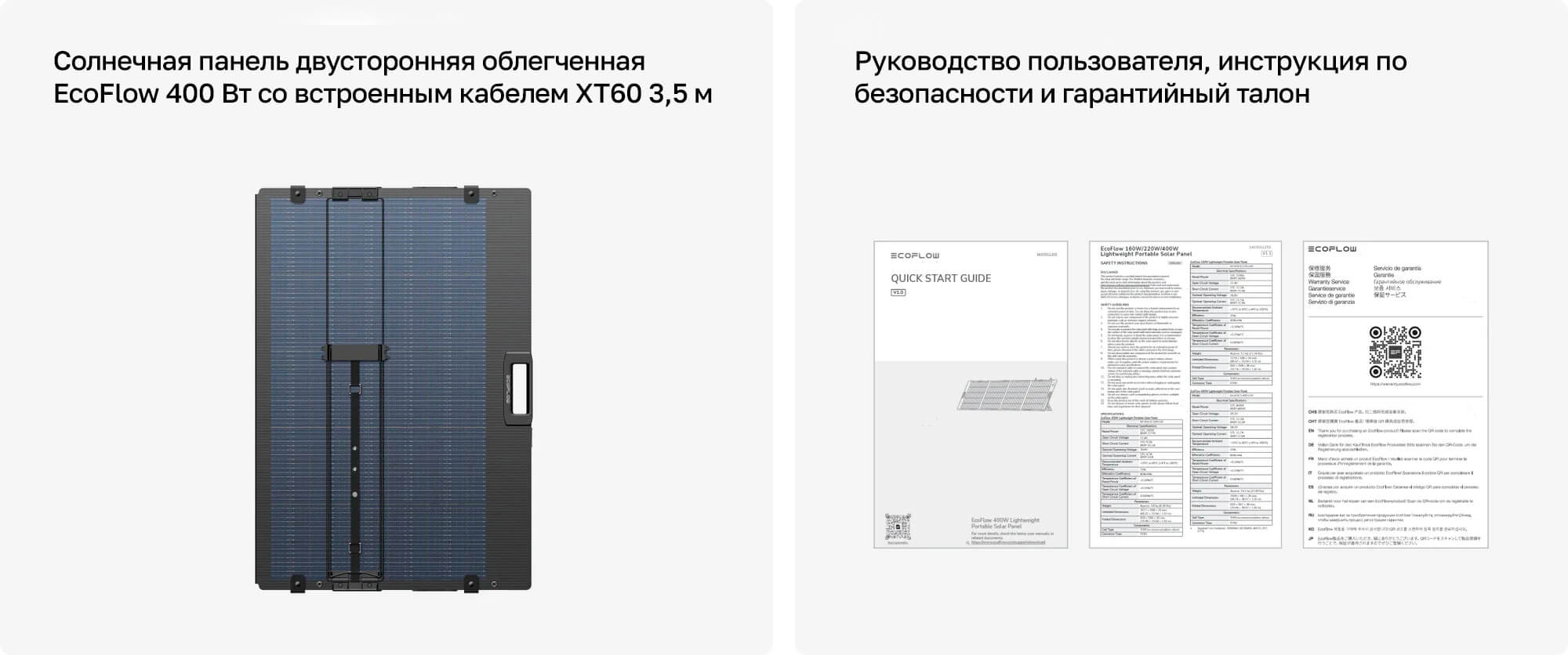 Комплектация солнечной панели складной EcoFlow 400 Вт